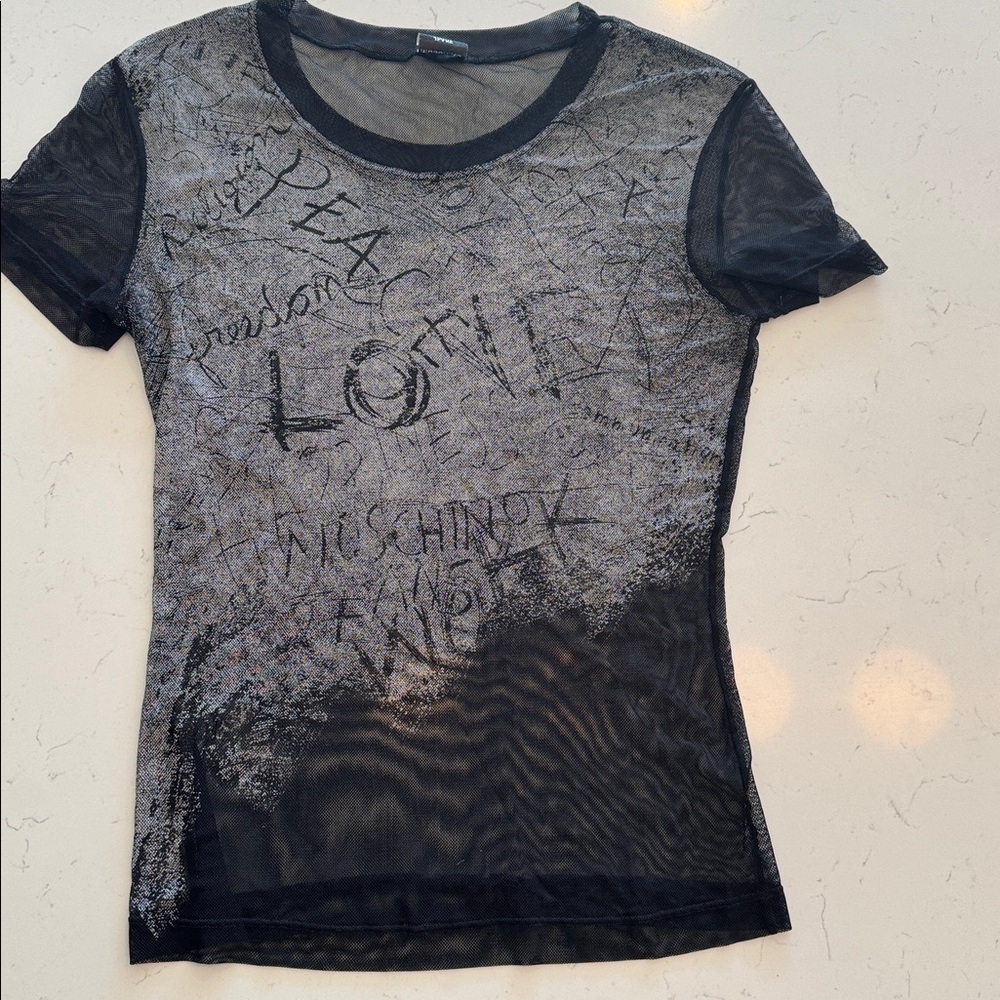 Moschino Jean Italian mesh graftiti top